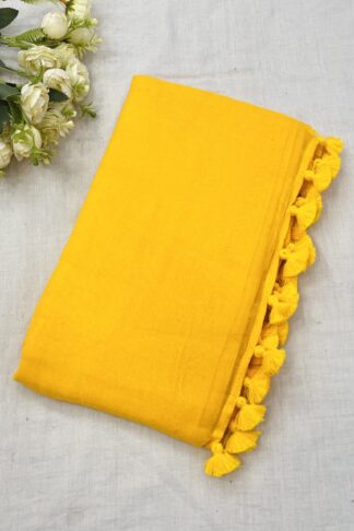 Yellow Mulmul Saree